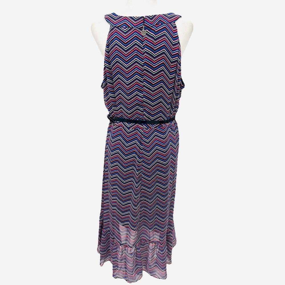 Tommy Hilfiger Chevron Print High Low Ruffle Hem Belted Halter Dress Size 16 - Picture 9 of 12